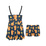 Squirrel Pattern Print Design 05 Chest Sexy Pleated Two Piece Swim Dress