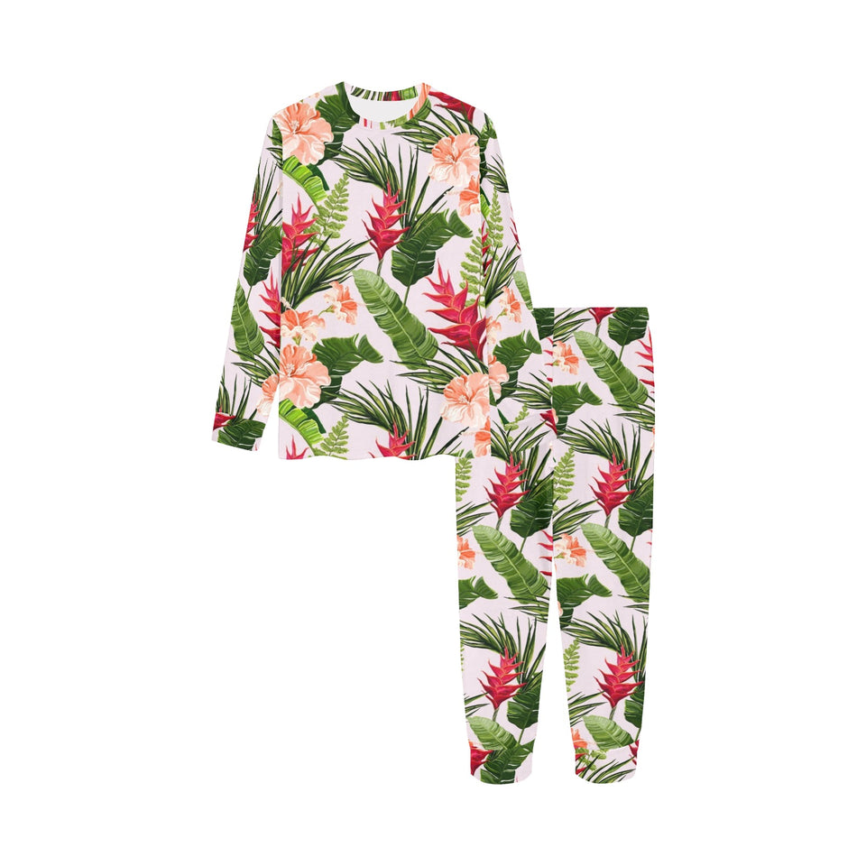 Heliconia Hibiscus Leaves Pattern Kids' Boys' Girls' All Over Print Pajama Set