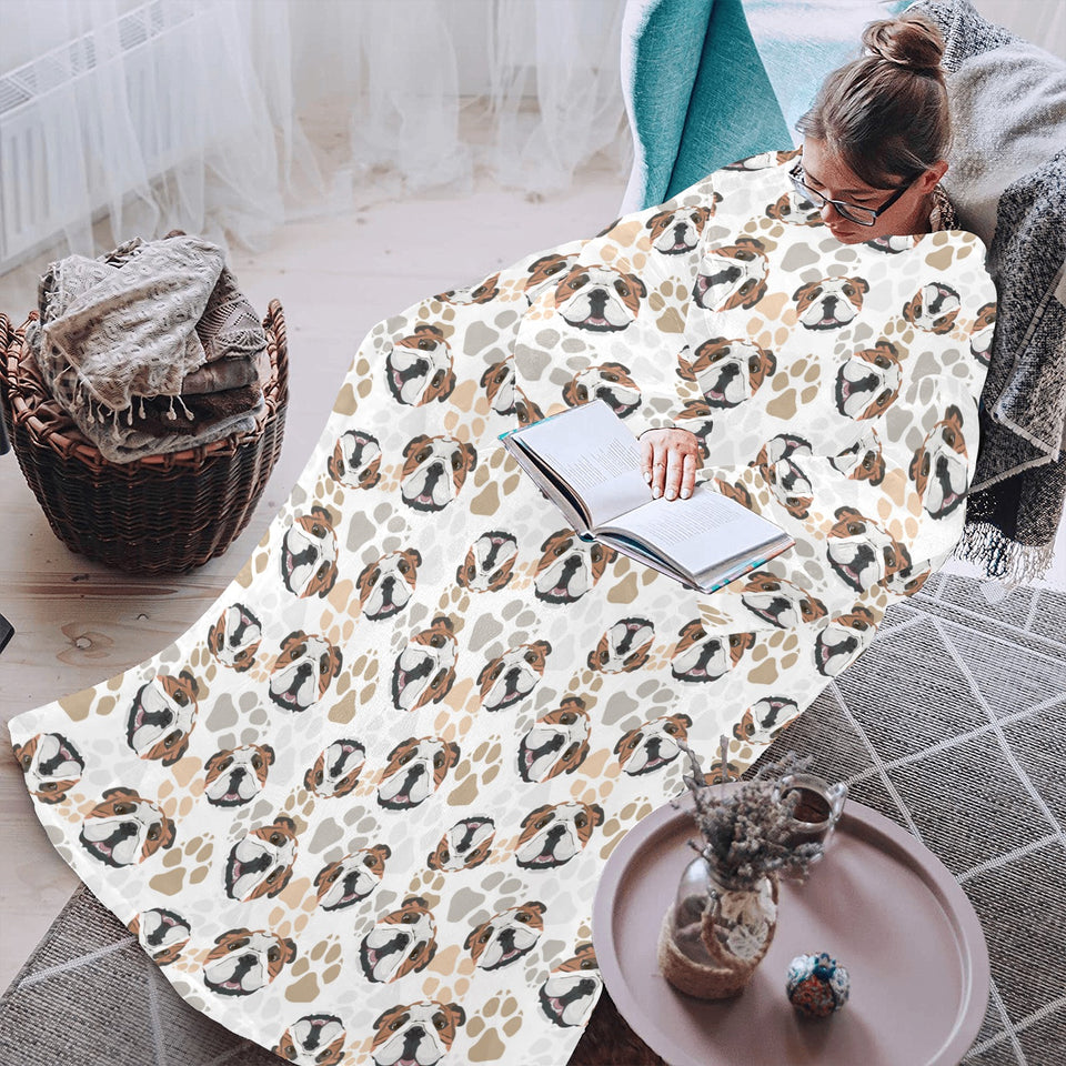 English Bulldog Pattern Print Design 01 Blanket Robe with Sleeves