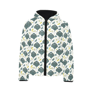 Stingray Pattern Print Design 03 Kids' Boys' Girls' Padded Hooded Jacket