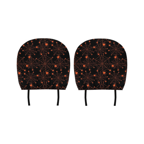 Orange Cobweb Spider Web Pattern Car Headrest Cover