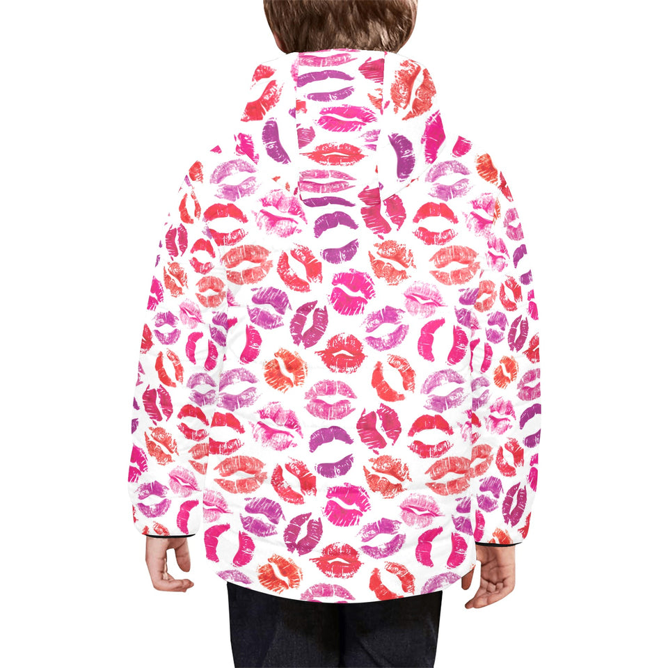 Lips Pattern Print Design 04 Kids' Boys' Girls' Padded Hooded Jacket