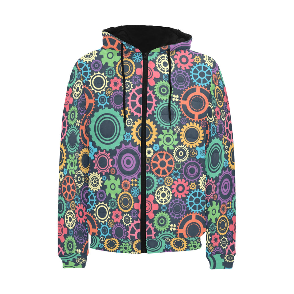 Gear Pattern Print Design 02 Men's Padded Hooded Jacket(ModelH42)