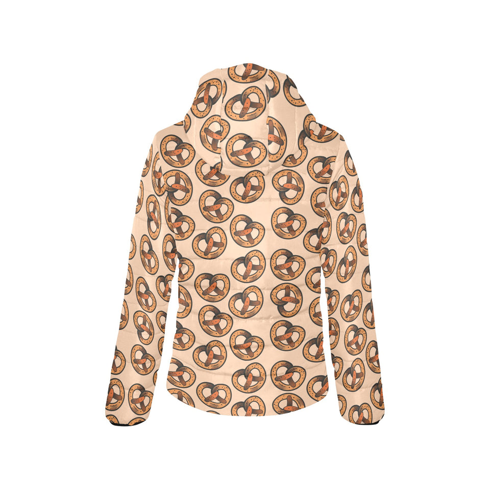 Pretzels Pattern Print Design 02 Women's Padded Hooded Jacket