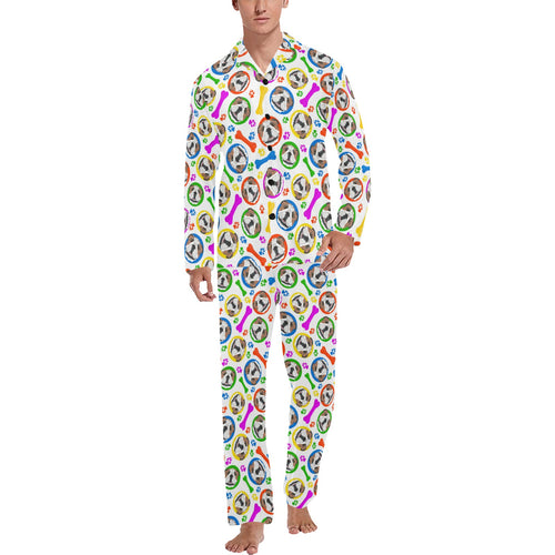 English Bulldog Pattern Print Design 05 Men's Long Pajama Set