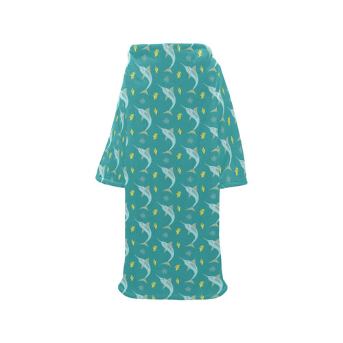 Swordfish Pattern Print Design 04 Blanket Robe with Sleeves