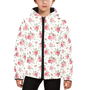 Rose Pattern Print Design 02 Kids' Boys' Girls' Padded Hooded Jacket