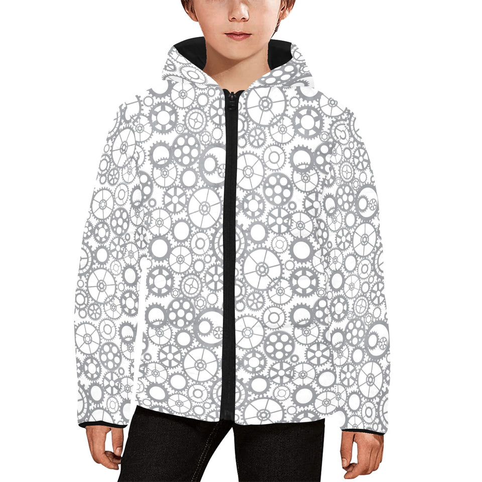 Gear Pattern Print Design 05 Kids' Boys' Girls' Padded Hooded Jacket