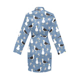 Seagull Pattern Print Design 01 Women's Long Sleeve Belted Night Robe