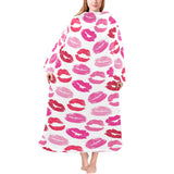 Lips Pattern Print Design 05 Blanket Robe with Sleeves