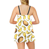 Potato Chips Pattern Print Design 01 Chest Sexy Pleated Two Piece Swim Dress