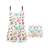 Tea pots Pattern Print Design 05 Chest Sexy Pleated Two Piece Swim Dress