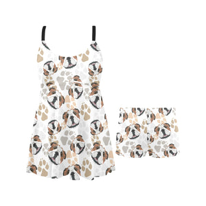 English Bulldog Pattern Print Design 01 Chest Sexy Pleated Two Piece Swim Dress