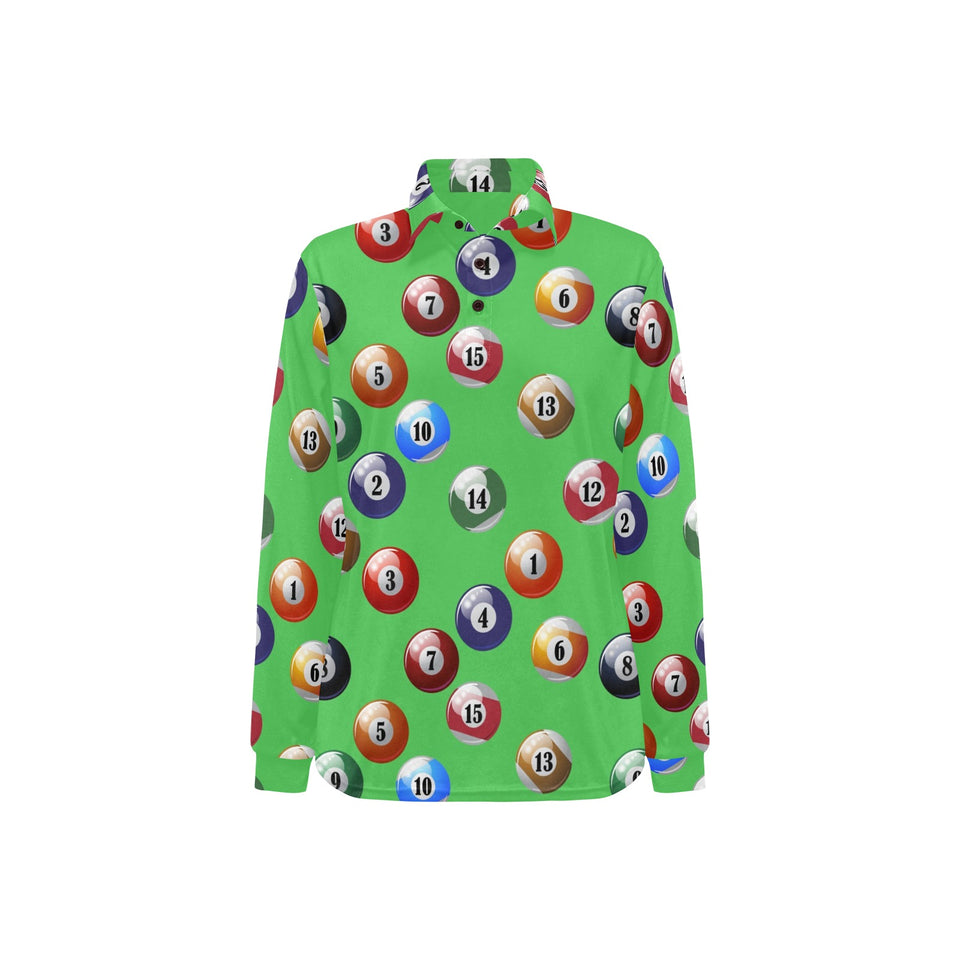 Billiard Ball Pattern Print Design 02 Women's Long Sleeve Polo Shirt