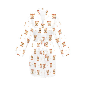 Yorkshire Terrier Pattern Print Design 03 Women's Long Sleeve Belted Night Robe