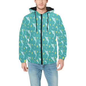 Swordfish Pattern Print Design 04 Men's Padded Hooded Jacket(ModelH42)