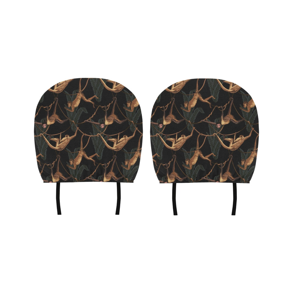 Monkey Pattern Black Background Car Headrest Cover