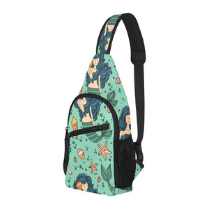 Mermaid Pattern Green Background All Over Print Chest Bag