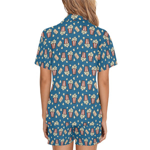 Popcorn Pattern Print Design 03 Women's V-Neck Short Pajama Set