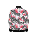 Zebra Red Hibiscus Pattern Kids' Boys' Girls' Bomber Jacket