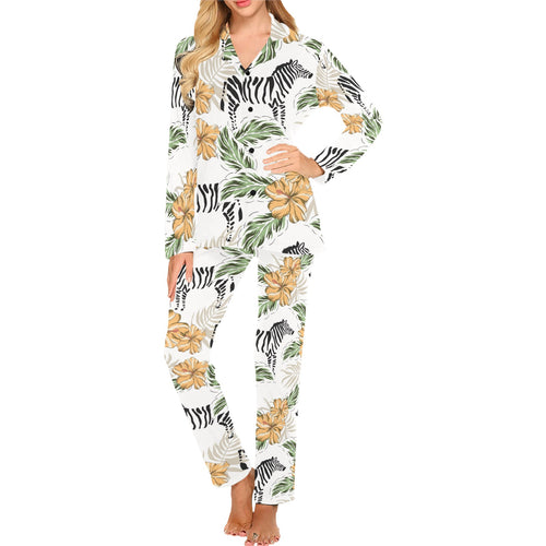 Zebra Hibiscus Pattern Women's Long Pajama Set