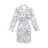 Gear Pattern Print Design 05 Women's Long Sleeve Belted Night Robe