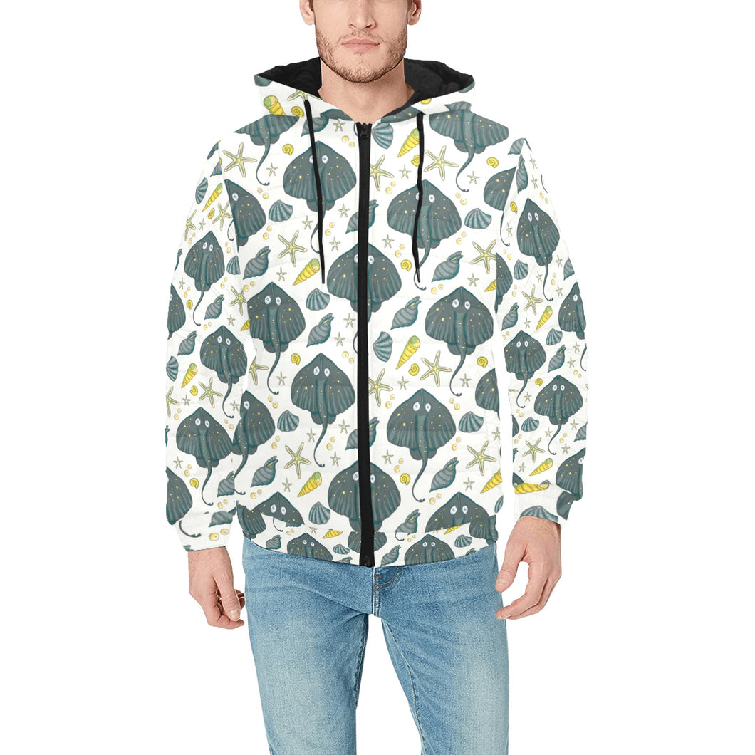 Stingray Pattern Print Design 03 Men's Padded Hooded Jacket(ModelH42)