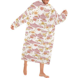 Tea pots Pattern Print Design 01 Blanket Robe with Sleeves