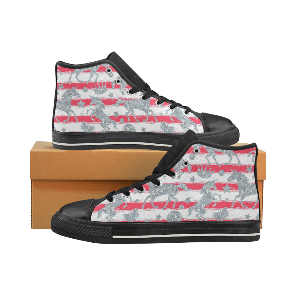 Unicorn Silver Pattern Men's High Top Canvas Shoes Black