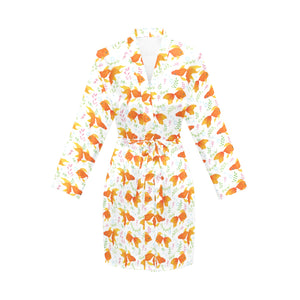 Goldfish Pattern Print Design 03 Women's Long Sleeve Belted Night Robe