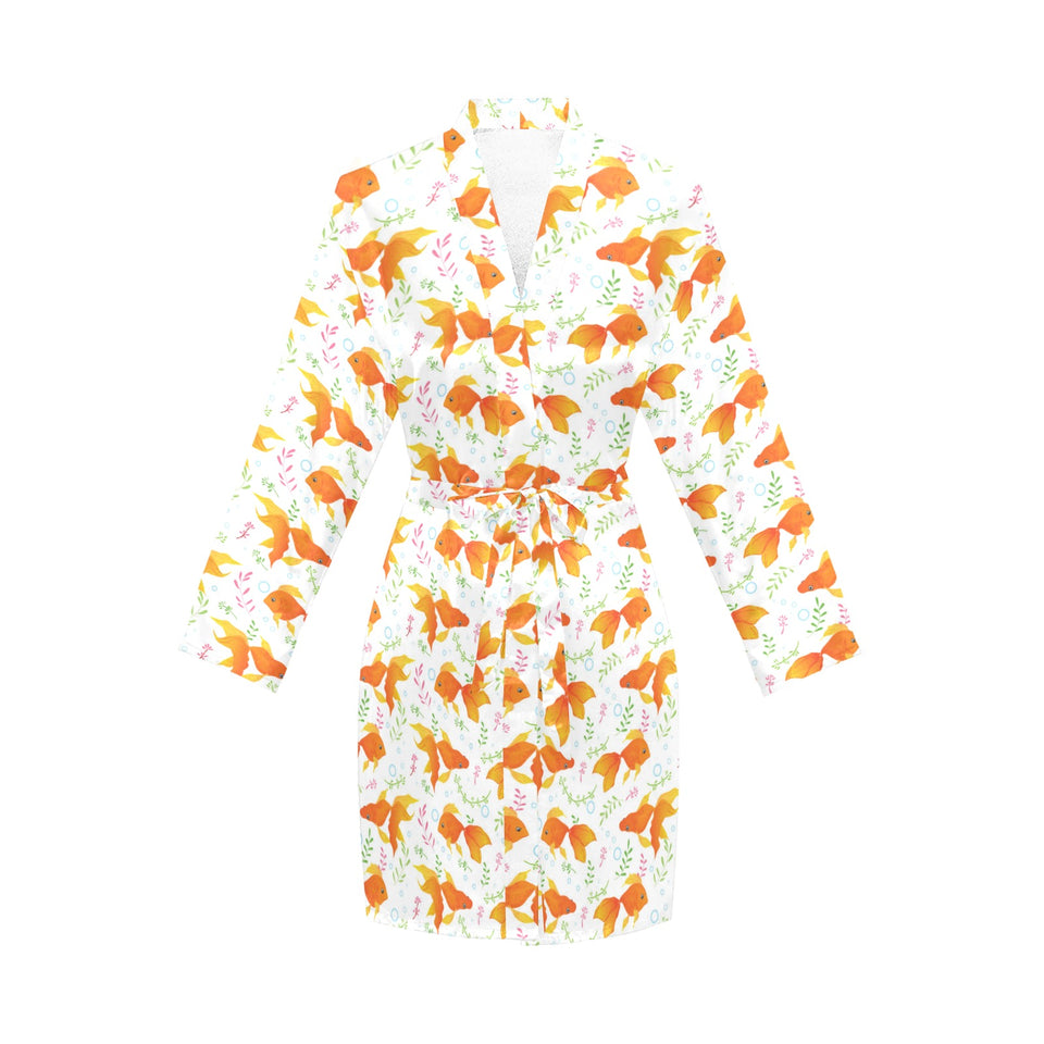 Goldfish Pattern Print Design 03 Women's Long Sleeve Belted Night Robe