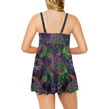 Sea Turtle Pattern Chest Sexy Pleated Two Piece Swim Dress