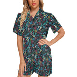 Swallow Pattern Print Design 04 Women's V-Neck Short Pajama Set