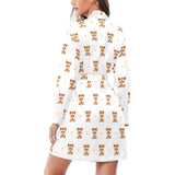 Yorkshire Terrier Pattern Print Design 03 Women's Long Sleeve Belted Night Robe