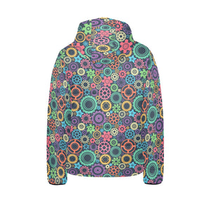 Gear Pattern Print Design 02 Kids' Boys' Girls' Padded Hooded Jacket