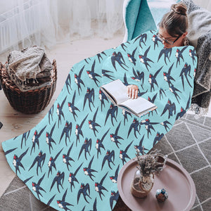 Swallow Pattern Print Design 01 Blanket Robe with Sleeves