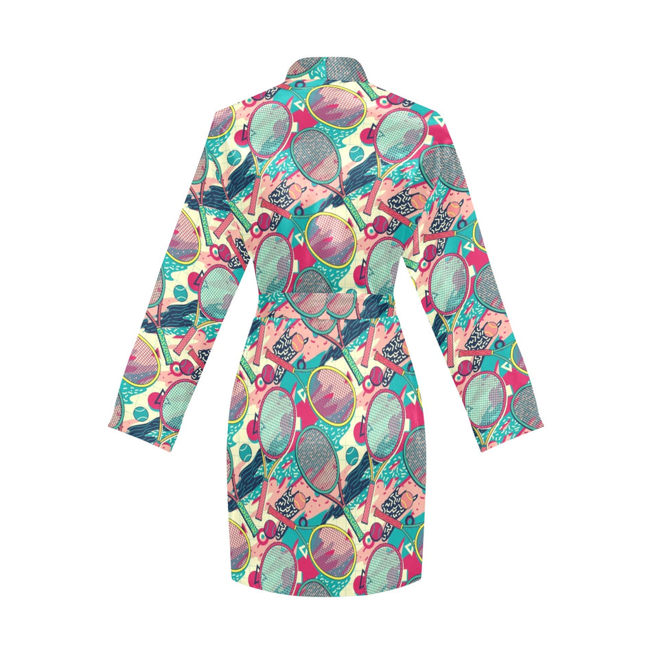 Tennis Pattern Print Design 01 Women's Long Sleeve Belted Night Robe