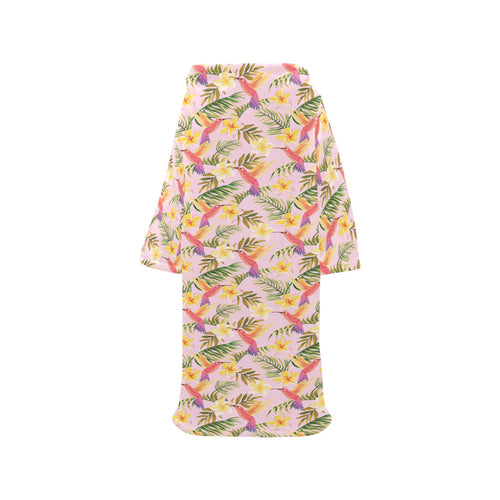 Hummingbird Pattern Print Design 03 Blanket Robe with Sleeves