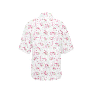 Eiffel Tower Pink Theme Pattern Print Design 05 Women's All Over Print Hawaiian Shirt