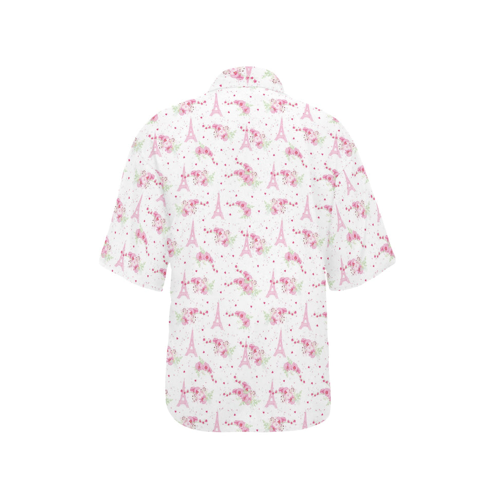 Eiffel Tower Pink Theme Pattern Print Design 05 Women's All Over Print Hawaiian Shirt