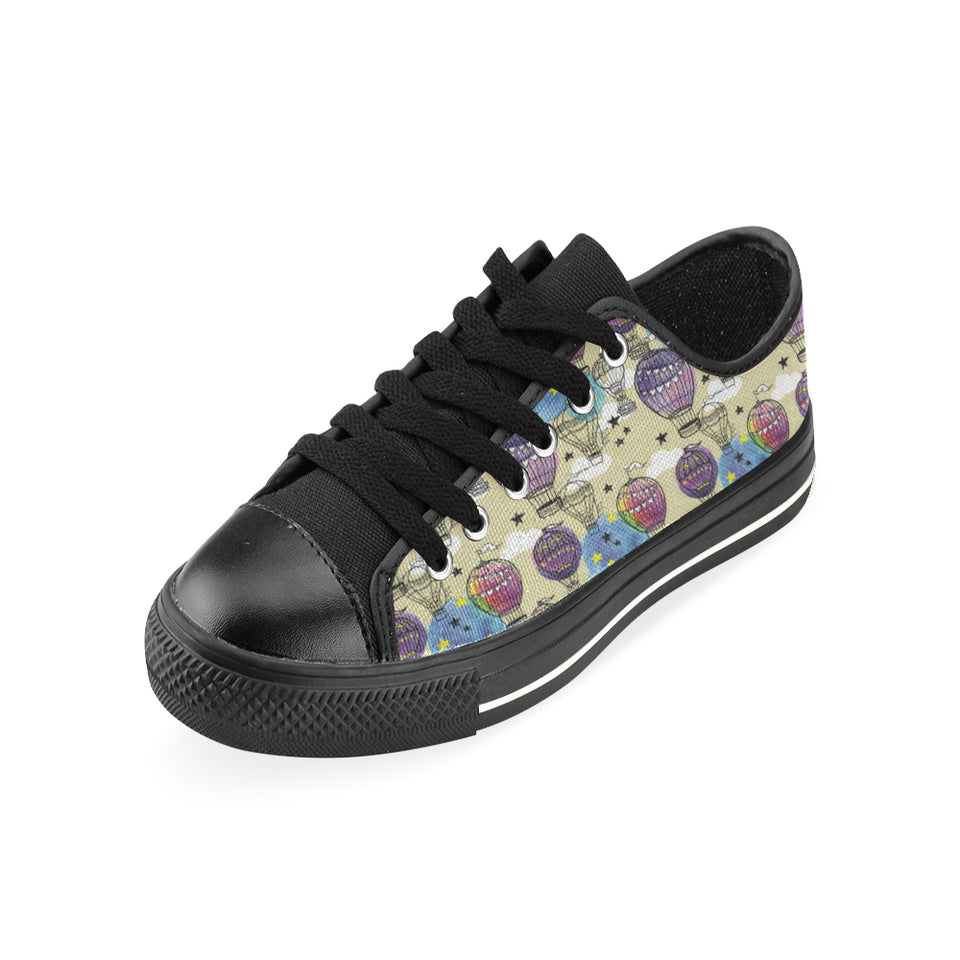 Hot Air Balloon Water Color Pattern Men's Low Top Canvas Shoes Black