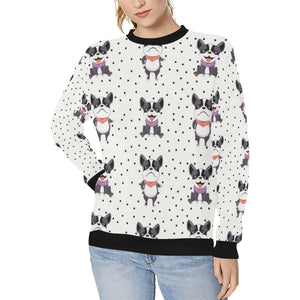 Cute Boston Terrier Pokka Dot Pattern Women's Crew Neck Sweatshirt