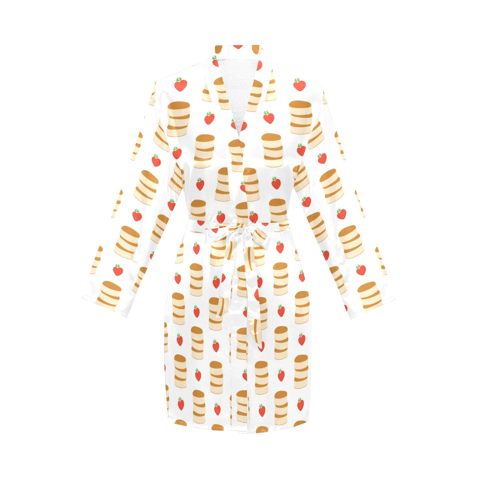 Pancake Pattern Print Design 02 Women's Long Sleeve Belted Night Robe