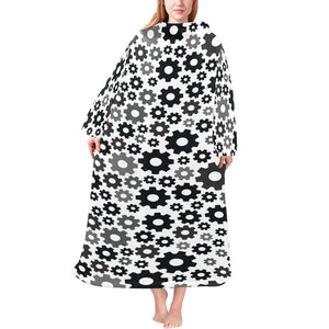 Gear Pattern Print Design 01 Blanket Robe with Sleeves