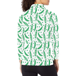 Green Peas Pattern Print Design 01 Women's Long Sleeve Polo Shirt