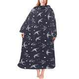 Swallow Pattern Print Design 02 Blanket Robe with Sleeves