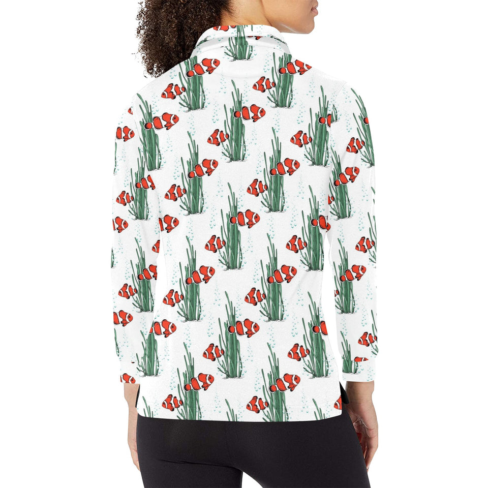 Clown Fish Pattern Print Design 03 Women's Long Sleeve Polo Shirt