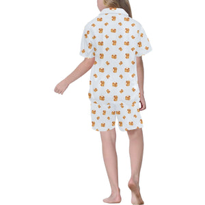 Pancake Pattern Print Design 03 Kids' Boys' Girls' V-Neck Short Pajama Set