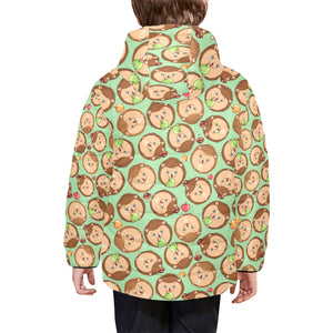 Hedgehog Pattern Print Design 01 Kids' Boys' Girls' Padded Hooded Jacket