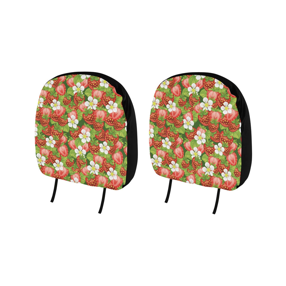 Strawberry Leaves Flower Pattern Car Headrest Cover